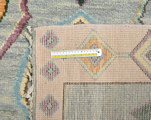 13 Feet Moroccan Green Hand Woven Wool Runner Rug